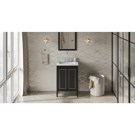 Jeffrey Alexander 24In. Black Percival Vanity, White Carrara Marble Vanity Top, Undermount Rectangle Bowl VKITPER24BKWCR